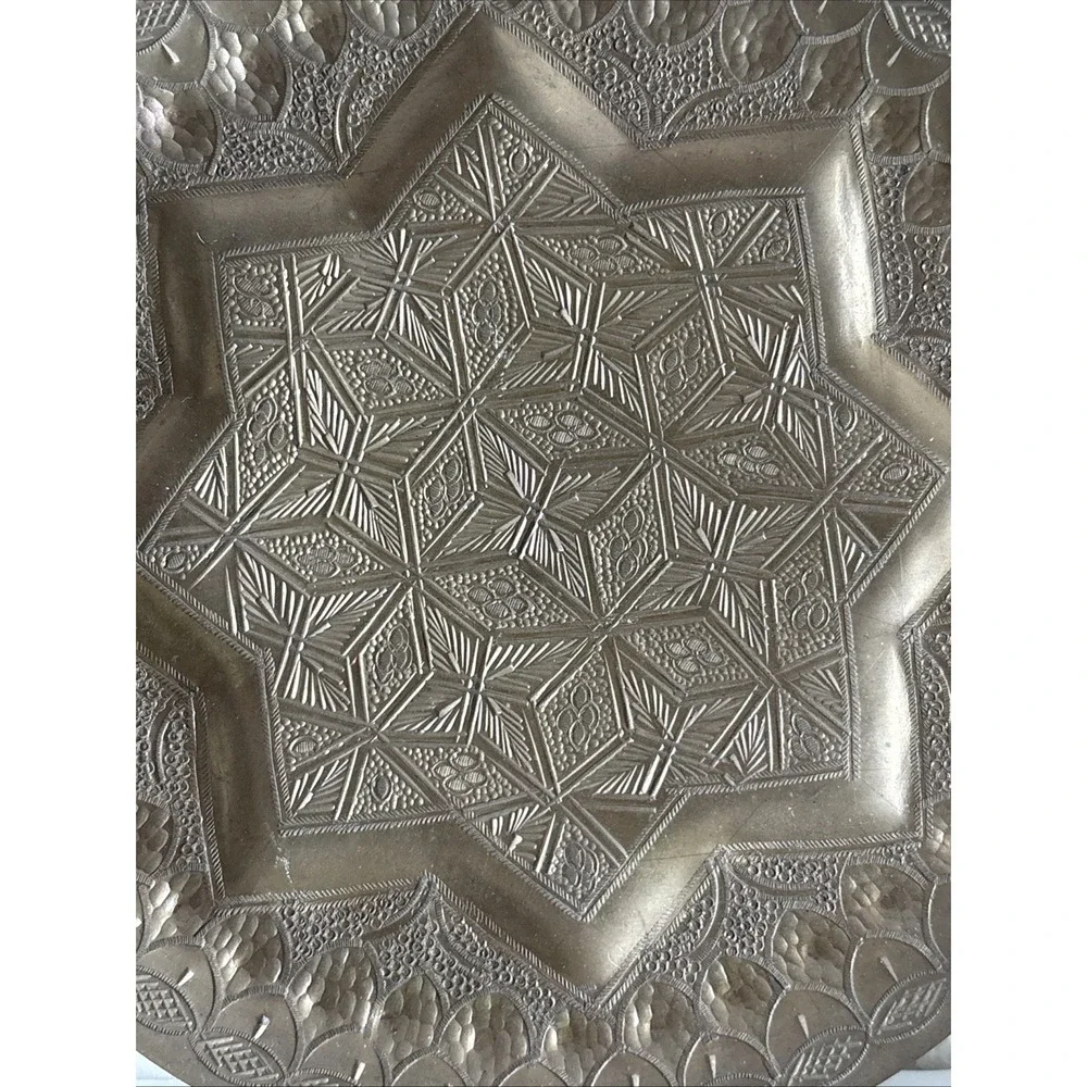 Vintage Hammered Brass Round Tray Plate Moroccan Middle Eastern 6.5